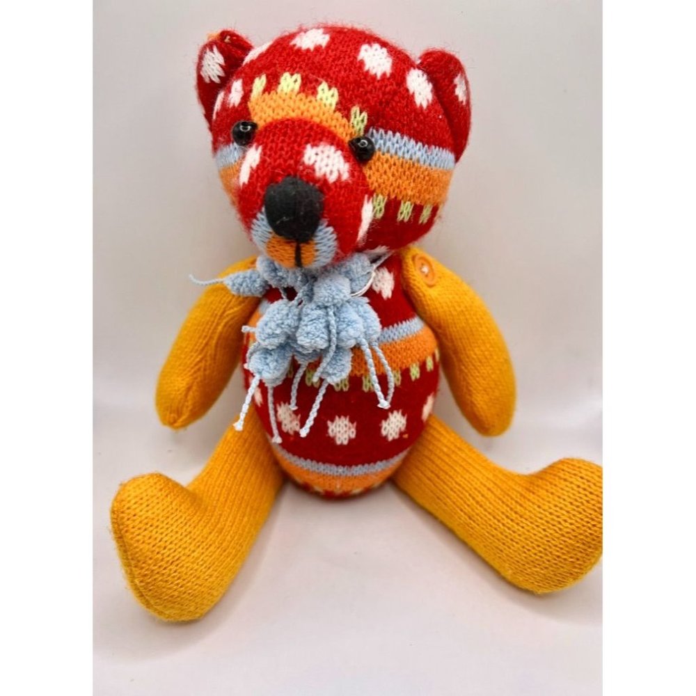 RAZ Imports Knit Bear Decoration Orange Red Blue